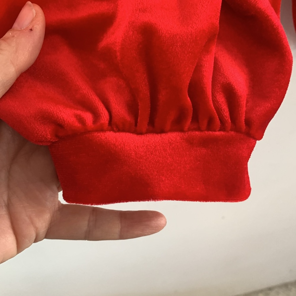 Vintage Allison Ann red velvet outfit with Peter Pan collar with tartan trim - Picture 6 of 10